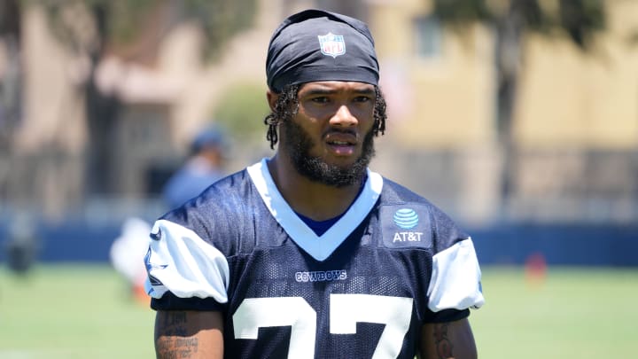 Jul 27, 2023; Oxnard, CA, USA; Dallas Cowboys cornerback Eric Scott (37) during training camp at Marriott Residence Inn-River Ridge Playing Fields. Mandatory Credit: Kirby Lee-USA TODAY Sports