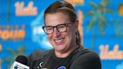 Apr 3, 2025; Tampa, FL, USA; UCLA Bruins head coach Cori Close during press conference at Amalie Arena. Mandatory Credit: Kirby Lee-Imagn Images