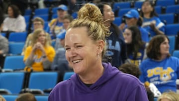 Feb 16, 2025; Los Angeles, California, USA: LA Sparks coach Lynne Roberts attends the game between the Michigan State Spartans and the UCLA Bruins at Pauley Pavilion presented by Wescom. Mandatory Credit: Kirby Lee-Imagn Images