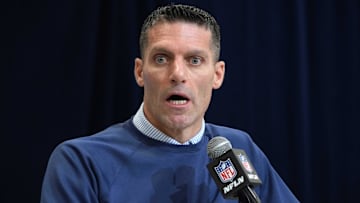 Feb 27, 2025; Indianapolis, IN, USA; Houston Texans general manager Nick Caserio speaks during the 2025 NFL Scouting Combine at the Indiana Convention Center. Mandatory Credit: Kirby Lee-Imagn Images