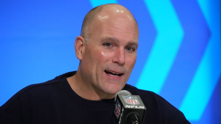 Baltimore Ravens general manager Eric DeCosta speaks during a press conference during the NFL Scouting Combine at Indiana Convention Center. 