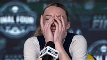 UConn Huskies guard Paige Bueckers during press conference at Amalie Arena. 