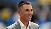 Sep 8, 2024; Inglewood, California, USA; Las Vegas Raiders general manager Tom Telesco watches from the sidelines during the game against the Los Angeles Chargers at SoFi Stadium. Mandatory Credit: Kirby Lee-Imagn Images