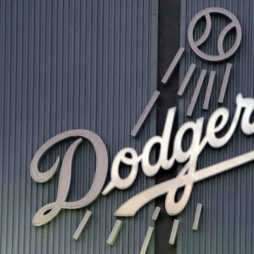 Jul 15, 2020; Los Angeles, California, United States; A general overall view of the Los Angeles Dodgers logo at Dodger Stadium. Mandatory Credit: Kirby Lee-USA TODAY Sports