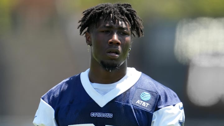 Dallas Cowboys linebacker DeMarvion Overshown during training camp at the River Ridge Fields. Dallas Cowboys linebacker DeMarvion Overshown during training camp at the River Ridge Fields.