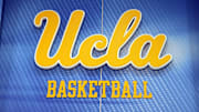 The UCLA Bruins basketball logo at Pauley Pavilion.