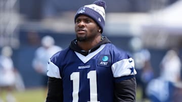 Jul 26, 2025; Oxnard, CA, USA; Dallas Cowboys defensive end Micah Parsons (11) at training camp at the River Ridge Fields. Mandatory Credit: Kirby Lee-Imagn Images