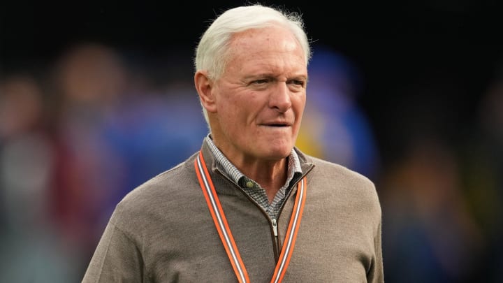 Dec 3, 2023; Inglewood, California, USA; Cleveland Browns owner Jimmy Haslam reacts during the game against the Los Angeles Rams at SoFi Stadium.