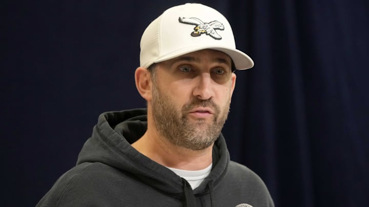 Nick Sirianni speaks during the NFL combine. Nick Sirianni speaks during the NFL combine.