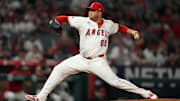 Aug 31, 2024; Anaheim, California, USA; Los Angeles Angels relief pitcher Jose Quijada (65) throws in the eighth inning against the Seattle Mariners at Angel Stadium. Mandatory Credit: Kirby Lee-Imagn Images