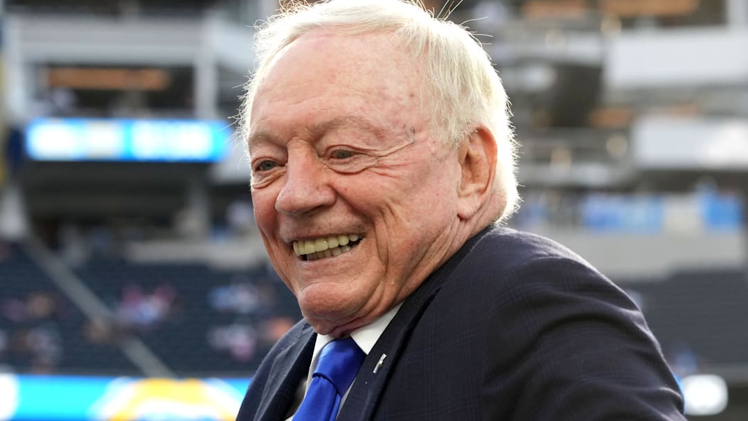 Dallas Cowboys owner Jerry Jones reacts during the game against the Los Angeles Chargers at SoFi Stadium.