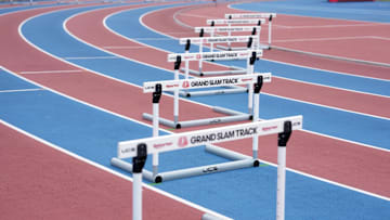 May 3, 2025; Miramar, FL, USA; UCS hurdles at the Grand Slam Track Miami at Ansin Sports Complex. Mandatory Credit: Kirby Lee-Imagn Images