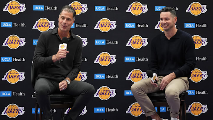 Los Angeles Lakers general manager Rob Pelinka and head coach JJ Redick.