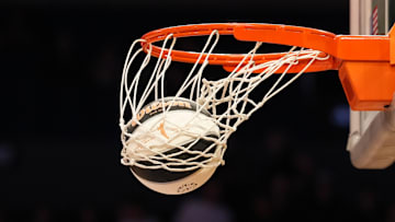  A Wilson official WNBA Evo NXT basketball with the Commissioner's Cup logo during the game between the Seattle Storm and the LA Sparks at Crypto.com Arena. 