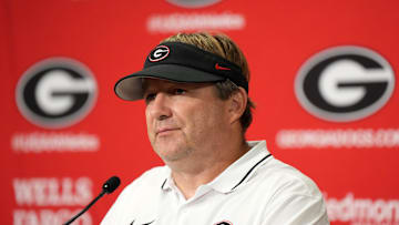 Sep 23, 2023; Athens, Georgia, USA; Georgia Bulldogs head coach Kirby Smart at press conference Mandatory Credit: Kirby Lee-Imagn Images