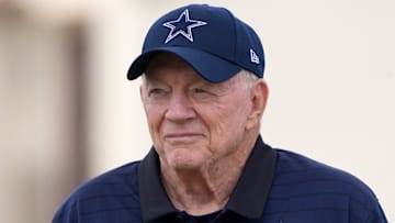 Jul 26, 2025; Oxnard, CA, USA; Dallas Cowboys owner Jerry Jones at training camp at the River Ridge Fields.