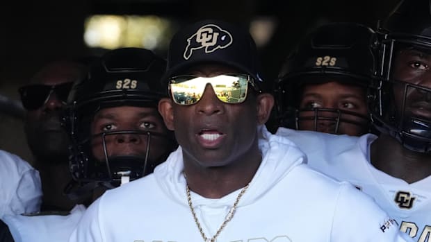 Colorado Buffaloes head coach Deion Sanders enters the field before the game against the UCLA Bruins at Rose Bowl.