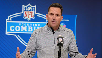 Feb 25, 2025; Indianapolis, IN, USA; Denver Broncos general manager George Paton speaks during the NFL Scouting Combine at the Indiana Convention Center. Mandatory Credit: Kirby Lee-Imagn Images