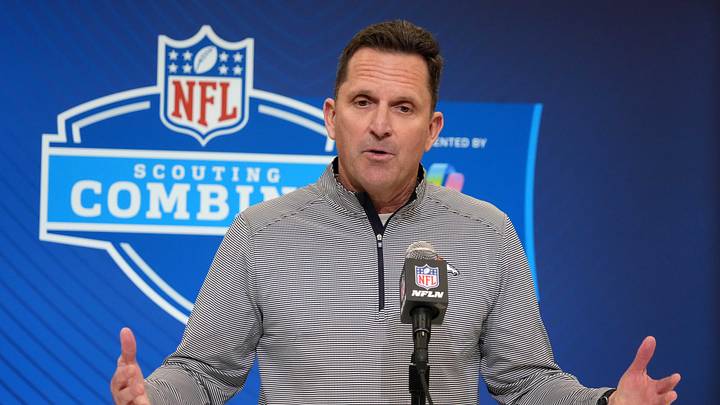 Feb 25, 2025; Indianapolis, IN, USA; Denver Broncos general manager George Paton speaks during the NFL Scouting Combine at the Indiana Convention Center. Mandatory Credit: Kirby Lee-Imagn Images