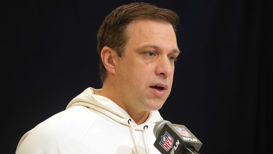 Feb 25, 2025; Indianapolis, IN, USA; Kansas City Chiefs general manager Brett Veach speaks during the NFL Scouting Combine at the Indiana Convention Center. Mandatory Credit: Kirby Lee-Imagn Images Feb 25, 2025; Indianapolis, IN, USA; Kansas City Chiefs general manager Brett Veach speaks during the NFL Scouting Combine at the Indiana Convention Center. Mandatory Credit: Kirby Lee-Imagn Images