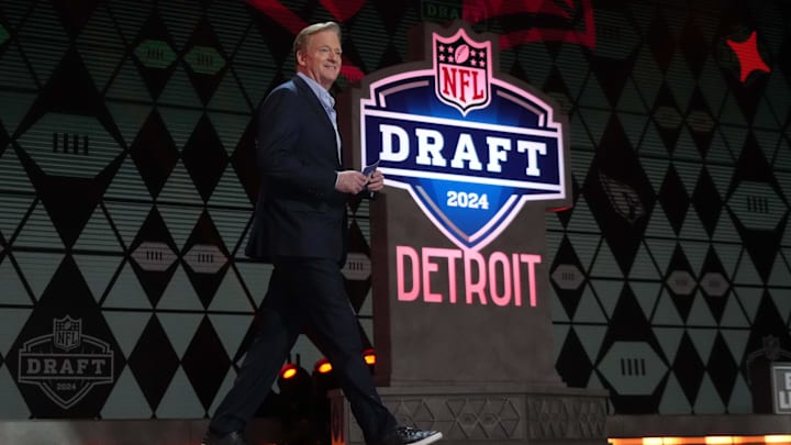 Roger Goodell takes center stage during the 2024 NFL draft in Detroit. Roger Goodell takes center stage during the 2024 NFL draft in Detroit.