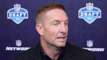 Apr 24, 2024; Detroit, MI, USA; NFL Network analyst Joel Klatt speaks to the media at the Play Football Prospect Clinic at The Corner Ballpark. Mandatory Credit: Kirby Lee-Imagn Images
