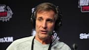 Feb 6, 2024; Las Vegas, NV, USA; Chris Russo on the SiriusXM Mad Dog Sports Radio set on radio row at the Super Bowl 58 media center at the Mandalay Bay resort and casino. Mandatory Credit: Kirby Lee-Imagn Images