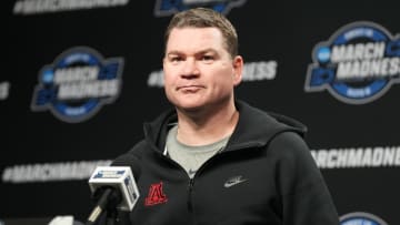Mar 27, 2024; Los Angeles, CA, USA; Arizona Wildcats coach Tommy Lloyd during a press conference