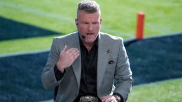 Jan 1, 2024; Pasadena, CA, USA; Pat McAfee on the ESPN College Gameday set at the 2024 Rose Bowl college football playoff semifinal game at Rose Bowl. Mandatory Credit: Kirby Lee-USA TODAY Sports