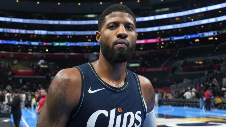 Nov 24, 2023; Los Angeles, California, USA; LA Clippers forward Paul George (13) leaves the court after the game against the New Orleans Pelicans at Crypto.com Arena. Mandatory Credit: Kirby Lee-USA TODAY Sports