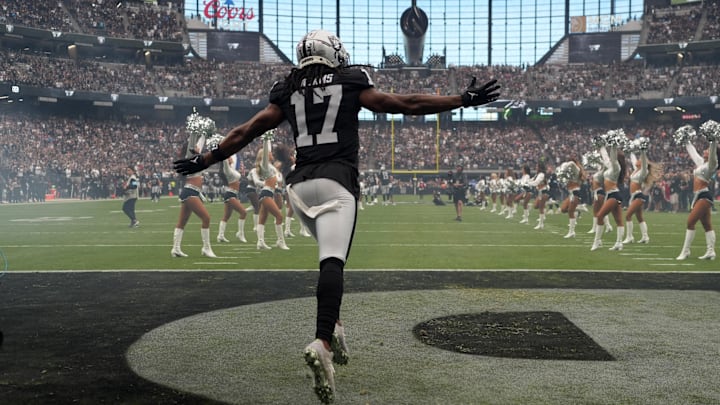 Las Vegas Raiders wide receiver Davante Adams enters the field before the game against the Carolina Panthers at Allegiant Stadium. Las Vegas Raiders wide receiver Davante Adams enters the field before the game against the Carolina Panthers at Allegiant Stadium.