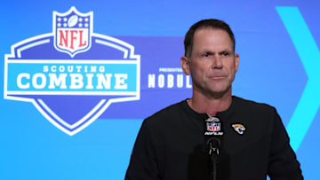 Feb 28, 2023; Indianapolis, IN, USA; Jacksonville Jaguars general manager Trent Baalke during the NFL combine at the Indiana Convention Center. 