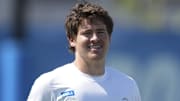 May 20, 2025; El Segundo, CA, USA; Los Angeles Chargers quarterback Justin Herbert (10) looks on during offseason workouts at The Bolt. Mandatory Credit: Kirby Lee-Imagn Images