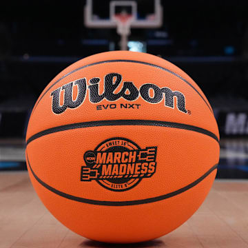 The March Madness logo is shown on a basketball.