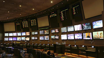 Feb 4, 2024; Las Vegas, NV, USA; The BetMGM Sportsbook at the MGM Grand Las Vegas on the Las Vegas strip. Mandatory Credit: Kirby Lee-Imagn Images
