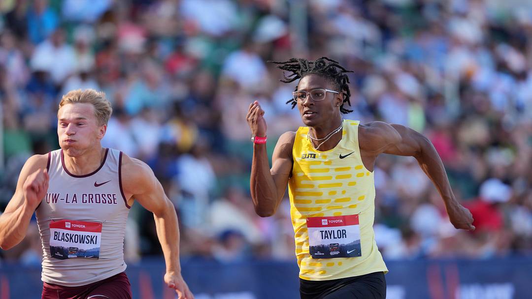 Tate Taylor competes during the USATF Championships at Hayward Field in Eugene, Ore. Camden Capehart passed Taylor for the nation’s fastest wind-legal high school 100-meter time this season after running 10.02 at the UIL Texas State Championships.