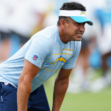 Los Angeles Chargers wide receivers coach Sanjay Lal during organized team activities at the Hoag Performance Center. Mandatory Credit: Kirby Lee-USA TODAY Sports