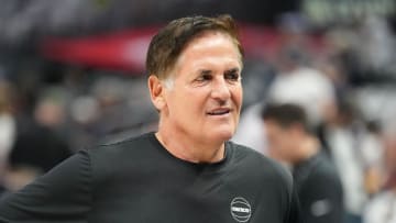 May 1, 2024; Los Angeles, California, USA; Dallas Mavericks owner Mark Cuban reacts during game five of the first round for the 2024 NBA playoffs against the LA Clippers at Crypto.com Arena. Mandatory Credit: Kirby Lee-USA TODAY Sports