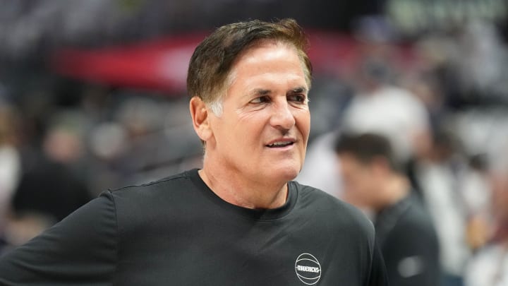 May 1, 2024; Los Angeles, California, USA; Dallas Mavericks owner Mark Cuban reacts during game five of the first round for the 2024 NBA playoffs against the LA Clippers at Crypto.com Arena. Mandatory Credit: Kirby Lee-USA TODAY Sports