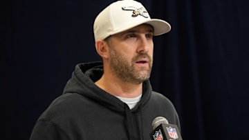 Philadelphia Eagles coach Nick Sirianni speaks during the NFL Scouting Combine at the Indiana Convention Center.