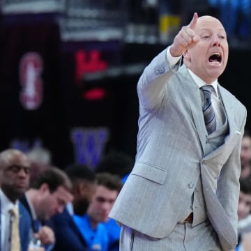 Mar 14, 2024; Las Vegas, NV, USA; UCLA Bruins head coach Mick Cronin reacts against the Oregon Ducks in the first half at T-Mobile Arena. Mandatory Credit: Kirby Lee-USA TODAY Sports