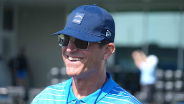 Chargers head coach Jim Harbaugh during training camp