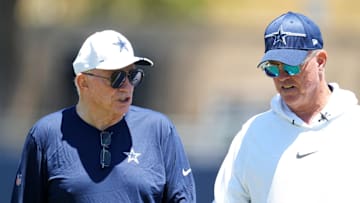 Dallas Cowboys owner Jerry Jones and executive vice president Stephen Jones during training camp.