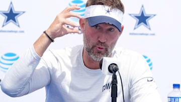 Dallas Cowboys coach Brian Schottenheimer at the training camp press conference at the River Ridge Fields.