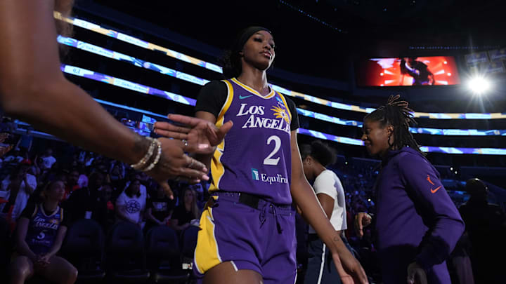 Aug 28, 2024; Los Angeles, California, USA; LA Sparks forward Rickea Jackson (2) is introduced before the game against the New York Liberty at Crypto.com Arena. 