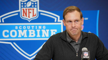 Feb 25, 2025; Indianapolis, IN, USA; Chicago Bears coach Ben Johnson speaks during the NFL Scouting Combine at the Indiana Convention Center. Mandatory Credit: Kirby Lee-Imagn Images