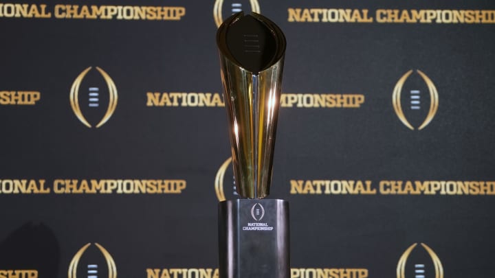 The College Football National Championship trophy at press conference at JW Marriot Houston by the Galleria.