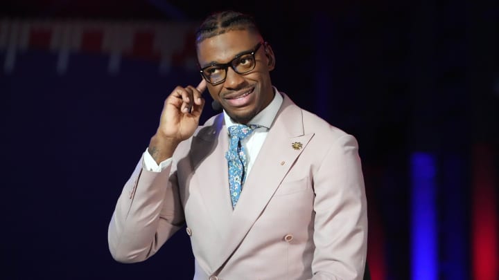 Feb 2, 2023; Henderson, NV, USA; Robert Griffin III during the Pro Bowl Skills competition at the Intermountain Healthcare Performance Facility. Mandatory Credit: Kirby Lee-USA TODAY Sports