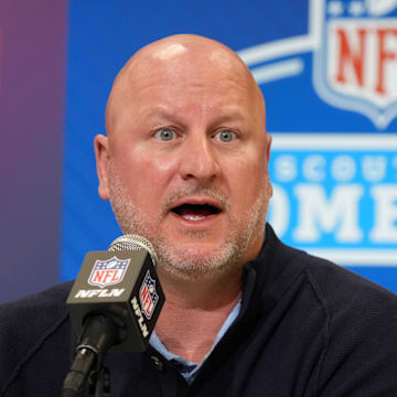 Feb 25, 2025; Indianapolis, IN, USA; Los Angeles Chargers general manager Joe Hortiz speaks during the NFL Scouting Combine