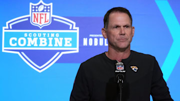 Feb 28, 2023; Indianapolis, IN, USA; Jacksonville Jaguars general manager Trent Baalke during the NFL combine at the Indiana Convention Center. Mandatory Credit: Kirby Lee-Imagn Images